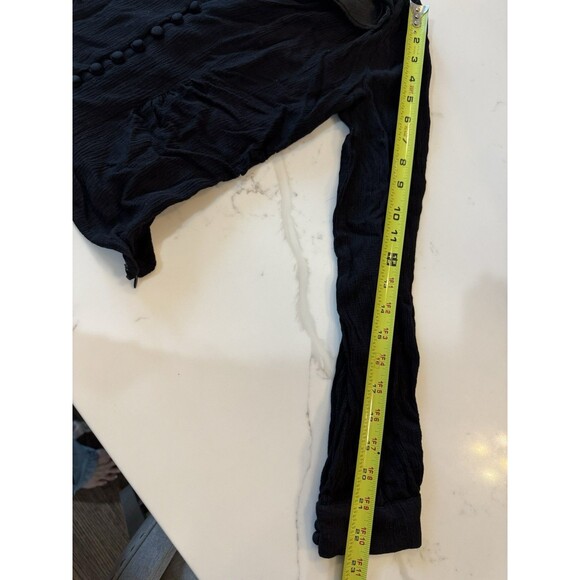 Free People Maise Top Black Size Medium Puff Shoulder Ruched Semi-Sheer NEW - Picture 7 of 13